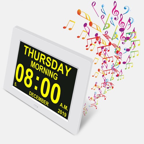 Digital Calendar Date Alarm Clock 8" LED Large Display Auto-Brightness Desk Home - Picture 4 of 19