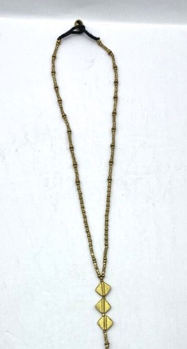 Vintage Metallic Gold-tone Bead Y Drop Necklace with Button and Loop Closure - Picture 3 of 4