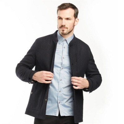 Ted Baker Mens Nashvil Baseball Neck Wool Coat, Navy Size
