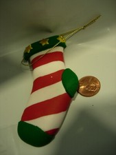 Christmas Tree Ornament HOLIDAY DECOR STOCKING RED WHITE GREEN ELF 3 1/2"