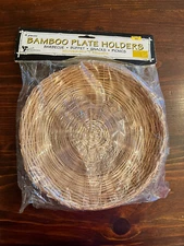 NOS Vintage 4 Bamboo Plate Holders Basket Picnic Buffet Camping BBQ Reusable