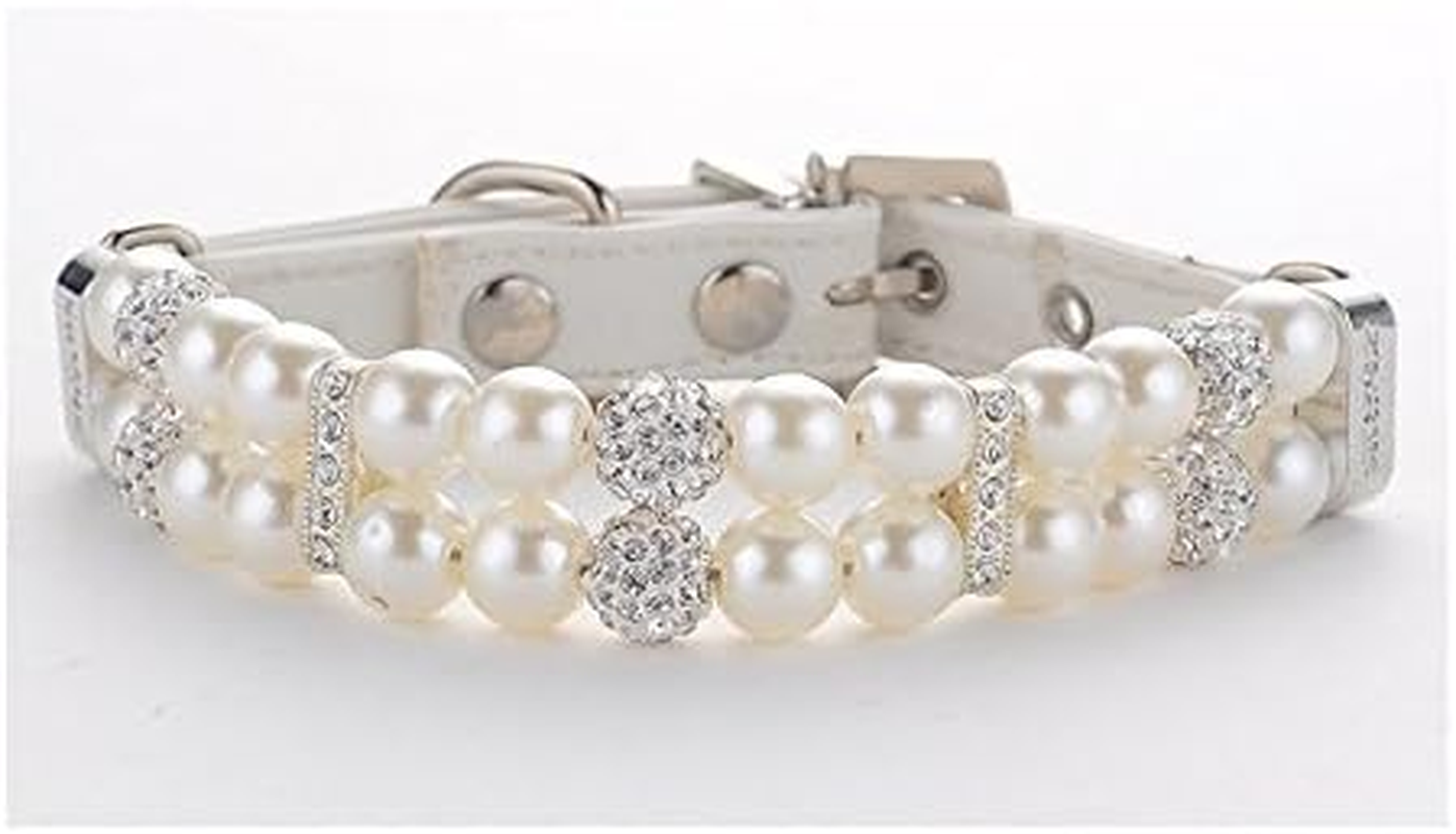 Cheeseandu 1Pc Dog Cat Cute Fashion PU Leather Pearl Collar with Crystal Rhinest