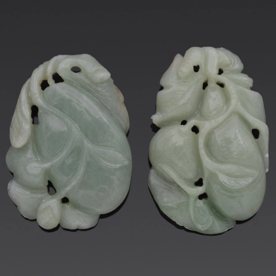 Lote de 2 piedras sueltas talladas florales y frutas de jade verde vintage 40,9 gramos Foto 2 de 4