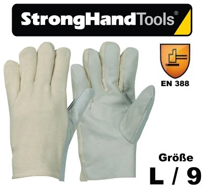 Gr L / 9 Stronghand® Nappaleder Arbeitshandschuhe LAHORE 0274 Rücken 100% Baumw.