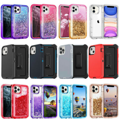 For iPhone 13/13 Pro/ Pro Max Shockproof Defender Liquid Glitter Case+Belt Clip