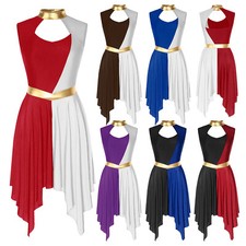 Women's Color Block Lyrical Dance Dress Worship Sleeveless Liturgical Dancewear