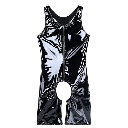 Para hombres Aspecto Húmedo PVC Cuero Entrepierna Cremallera Body Gato Club Nocturno Lencería - Imagen 8 de 19