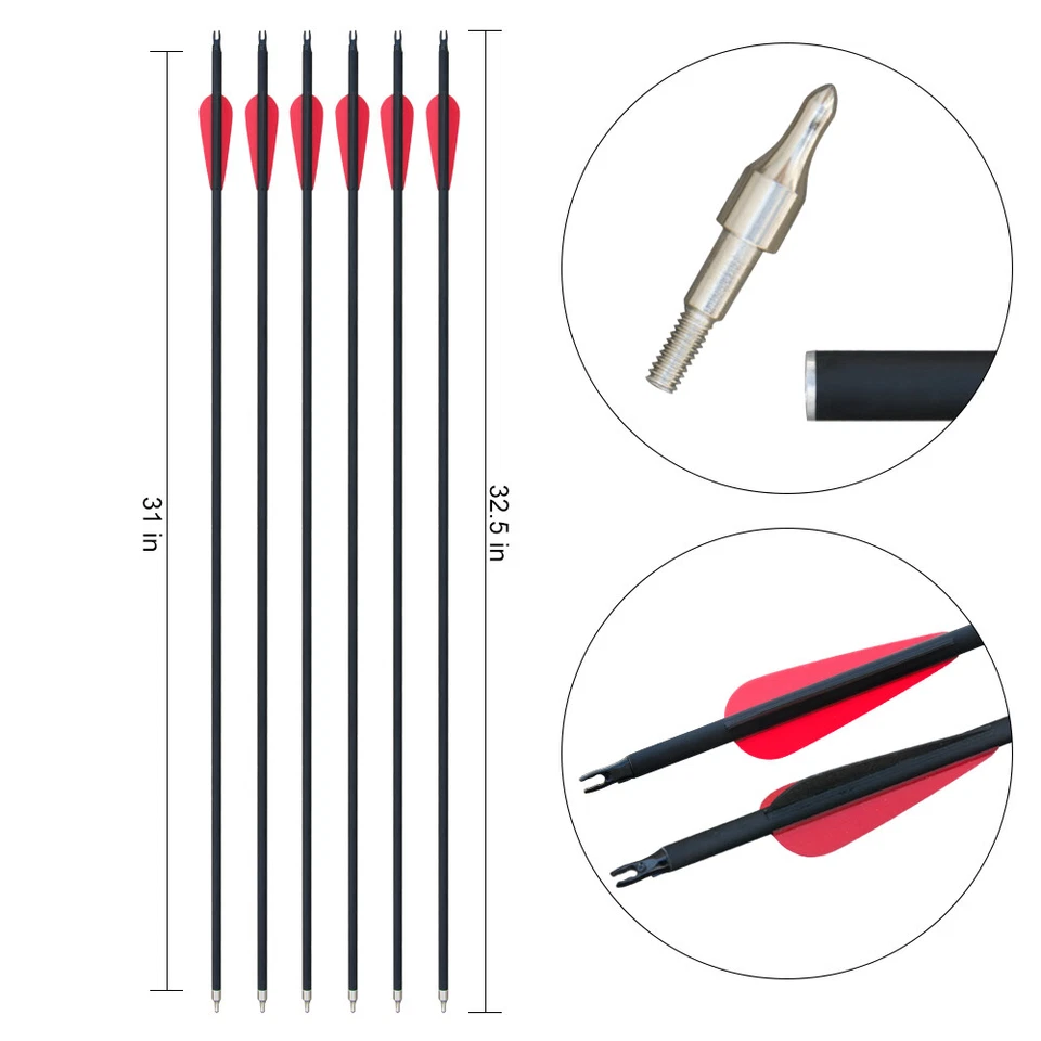 12pcs Fiberglass Arrows Hunting Archery Target Arrows Recurve Bow Longbow - Image 2 of 4