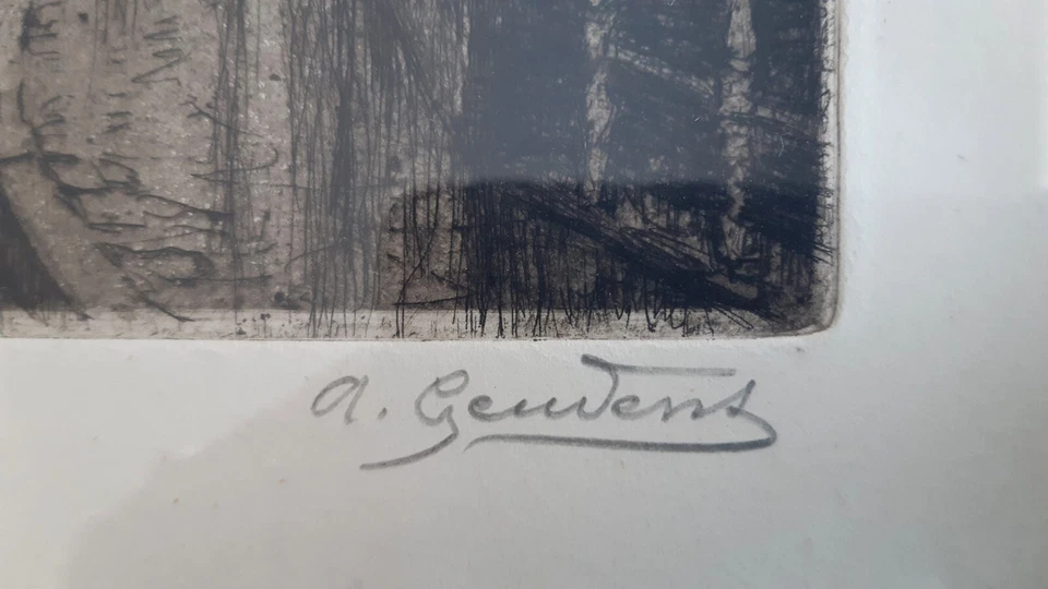 Radierung: Kathedrale Mecheln Stadt Mechelen, Aubert Geudens Belgien sign. 1942 - Bild 3 von 4