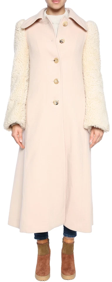 Chloé Women's Pink Lammfell Shearling Long Coat Mantel Jacke Jacket Parka 34
