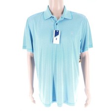 Izod Golf Men Polo Striped Short Sleeves Hawaiian Ocean Blue White Size L - NWT