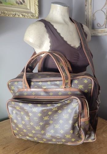 Vintage 70s Era Rare Carry on Coated Canvas Travel Bag Unique Moth Goth Luggage