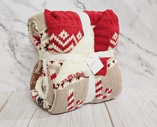 Pottery Barn Holiday Spice Fair Isle Knit Jacquard Throw Blanket ~ BRAND NEW