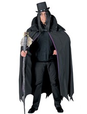 Cape Black Full Length Vinyl With Wide Flocked Brocade Collar Chain Clasp