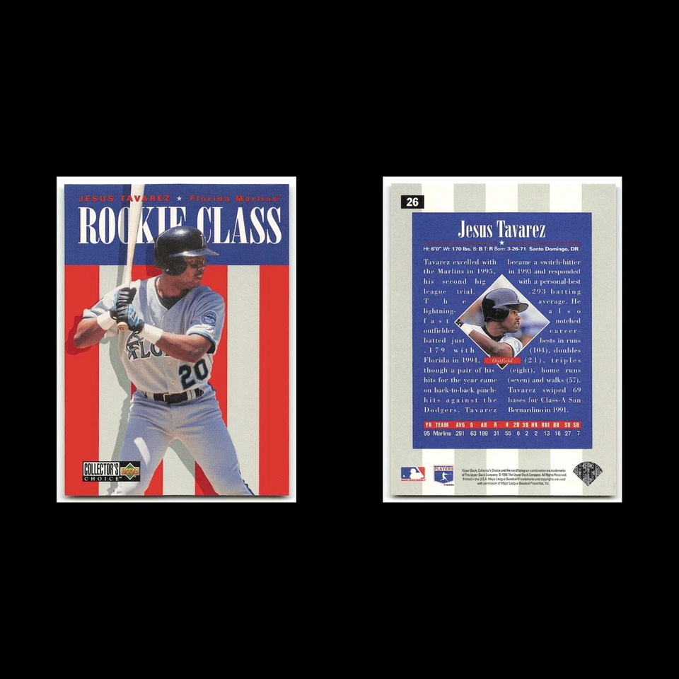 Jesus Tavarez Rookie #26 1996 Collectors Choice Florida Marlins Baseball Card NM - Image 3 of 3