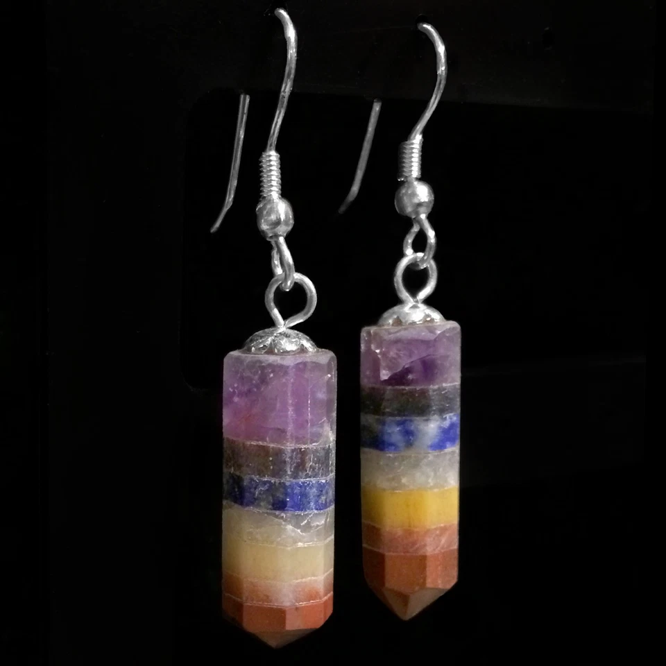 Pendientes de punta de piedras preciosas de 7 chakras pendiente de cristal arco iris para Reiki Energy Heal Foto 3 de 4