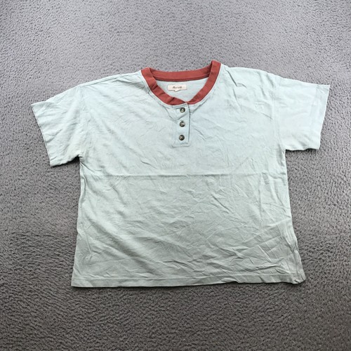 Madewell Shirt Womens Meduim Blue Henley Short Sleeve 61400
