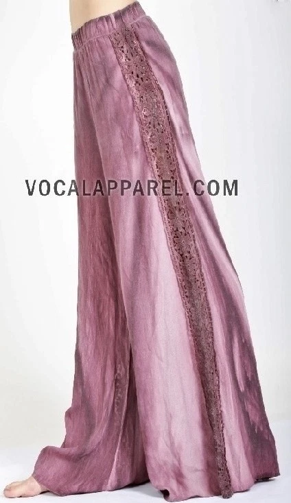 Vocal Apparel Boho Women's Pink Tie Dye Lace Palazzo Pants USA S M L Bohemian