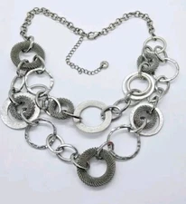 Loft Layered Necklace Circular Dangle MESH Charm Beaded Statement 22 in