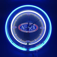 NHRA Drag Racing Double Neon & Chrome Light Up Clock Hanging Sign - 15" (TESTED)