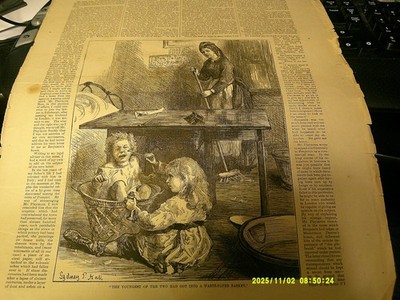 3/13/1875 FULL PAGE,HARPERS WEEKLY , THE YOUNGEST HAD GOTTEN INTO THE WASTEPAPER