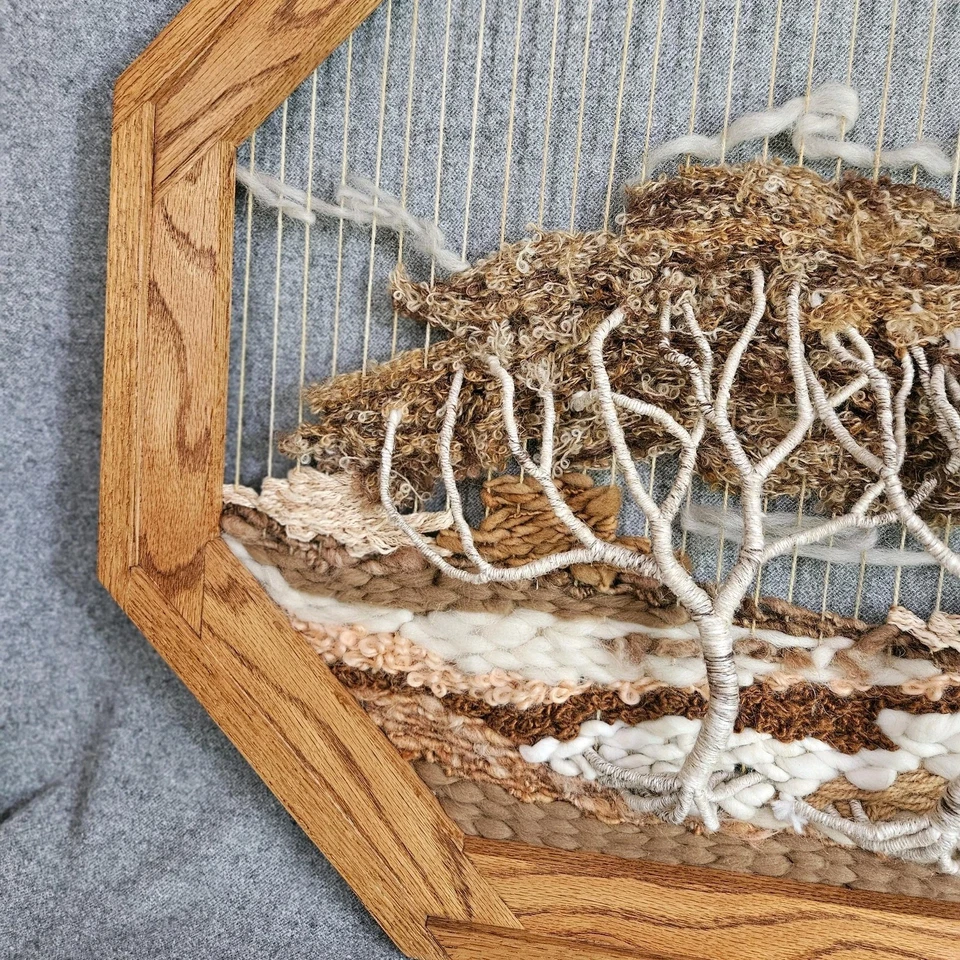 Arte de fibra Karen Muench vintage colgante de pared enmarcado textil árbol naturaleza obras de arte Foto 3 de 4