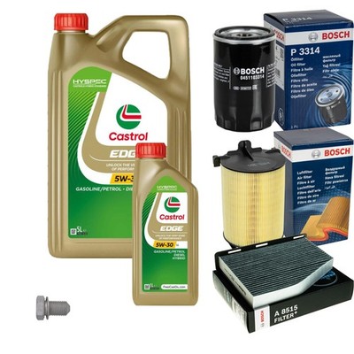 BOSCH Inspektionspaket 6 L Castrol EDGE FST 5W-30 LL für VW Golf V 1.6