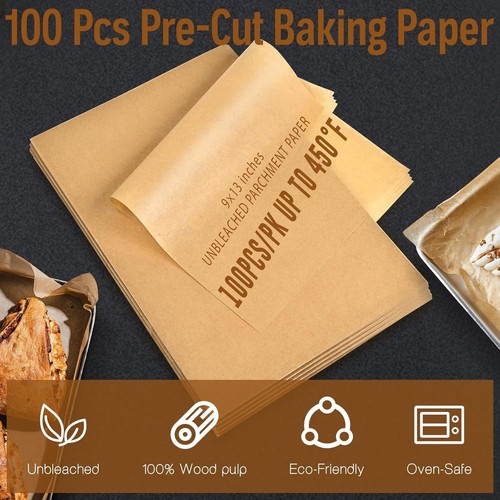 100Pcs Parchment Paper Sheets, 9X13 in Unbleached Parchment Paper for Baking - Picture 5 of 7
