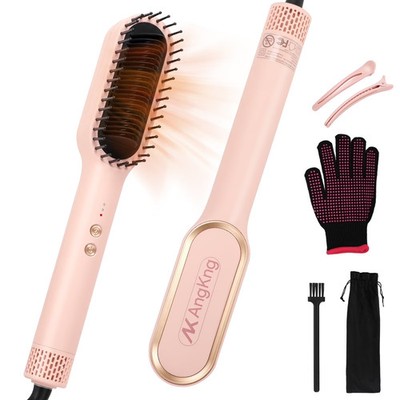  Hair Straightener Brush, Anti-Scald Ceramic Heat Comb, 30s Fast Heating, 