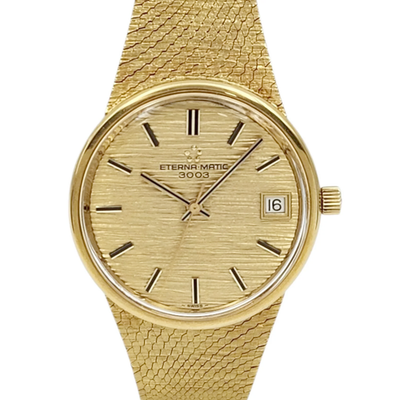 東350/ ETERNA MATIC 3003 腕時計 メンズ 手巻き 稼働 Unisex Eterna-Matic 3003 18K Gold 34mm Manual Wind Watch w/Gold