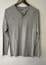 Express Henley Shirt Mens Large Light Gray Cotton Long Sleeve Fitted Gorpcore