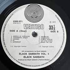 Black Sabbath Vol.4. 1972 'Porky' 1st Pressing UK Vertigo Swirl Label Vinyl LP