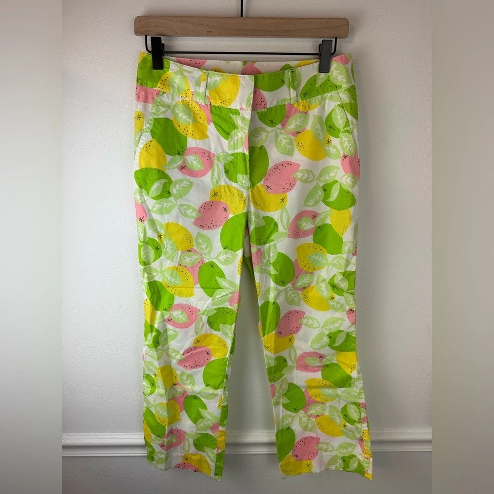 LILLY PULITZER Vintage White Label Citrus Lemons Limes Crop Capri Pants | Size 2