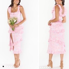 Show Me Your Mumu Greta Dress Blushing Floral Ruffle Midi Dress Medium