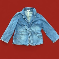 Cato Womens Blue Denim Tie Front Jacket Blazer Medium Wash Stretch Small