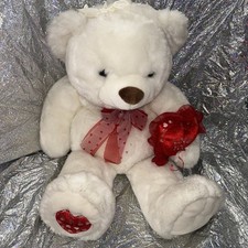 Rare Valentine's Day White Teddy Bear w/ "Love You" Red Heart 30" Plush Fr Ship