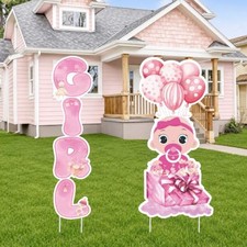 2 Sets Baby Shower Plastic Yard Sign with Stakes, Pink Girl Gender Baby Girl