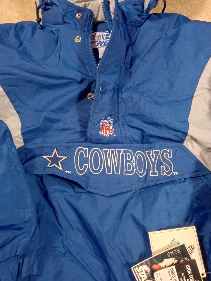 РЕДКИЙ новый с Ярлыками винтажный 90-х Dallas ковбои Pro линия стартер пуховик L куртка половина молнии - Изображение 2 из 4