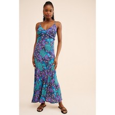 Spell & The Gypsy Boheme Bias Slip Dress Baltic Peacock Floral Purple Maxi XS