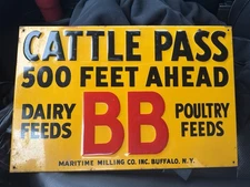 BB FEEDS CATTLE PASS SIGN EMBOSSED TIN SCIOTO SIGN CO Buffalo, NY