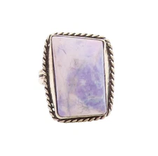 925 Sterling Silver Vintage Ring Gemstone With Twisted Rope Edge Sz 8.5 RG33582