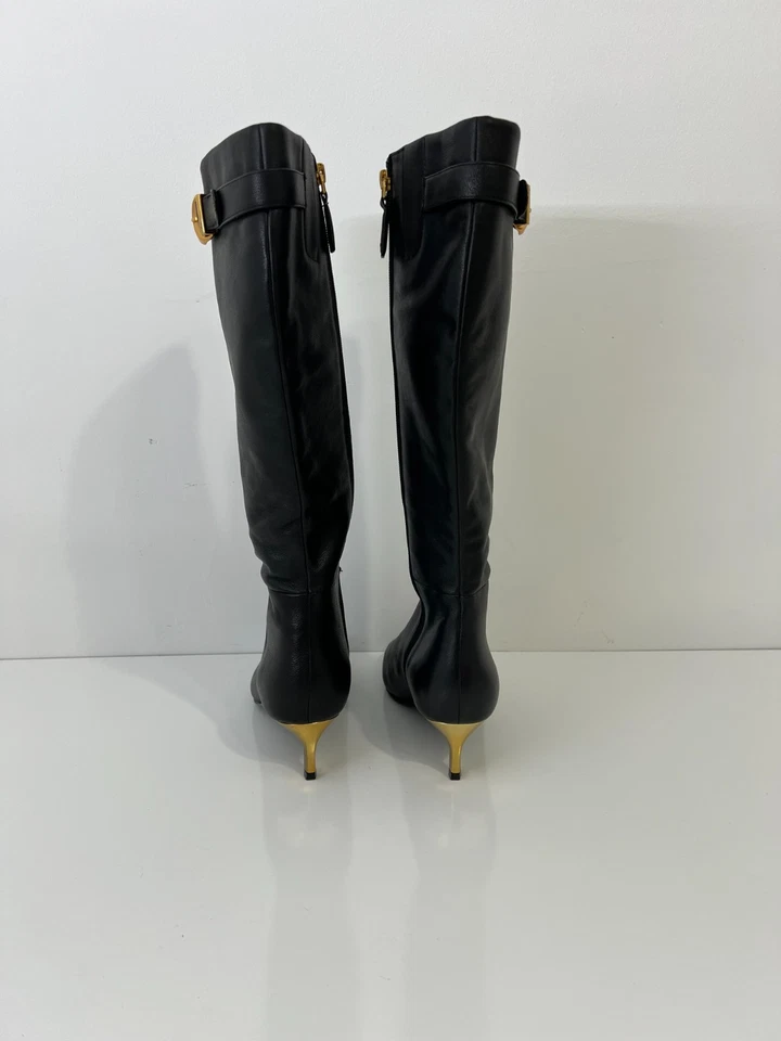 Bota Alta Donna Karan New York Clari Para Mujer Cuero Negro Tacón Dorado Talla 7 Nueva en Caja Foto 4 de 4