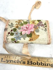 antique sewing roll up stunning silk embroidered 5.5x3x1.25 19th c original 