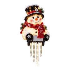 Winter Glow Snowman Icicle Light Decor, Hanging Snowman Railing Light for Porch