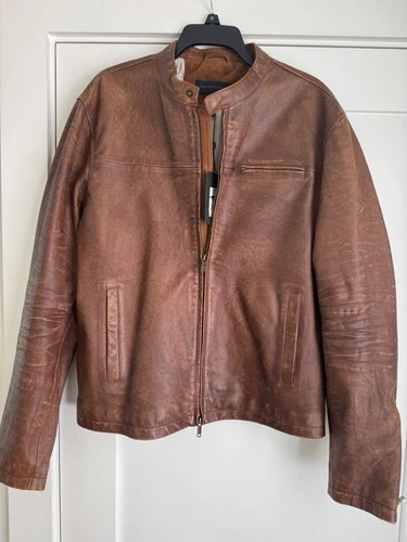 John Varvatos Brown Leather Jacket Size Large - product listing photo