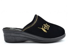 Womens Wedge Mule Slippers Ladies Mule Slippers Medium Wedge Heel Slippers Black