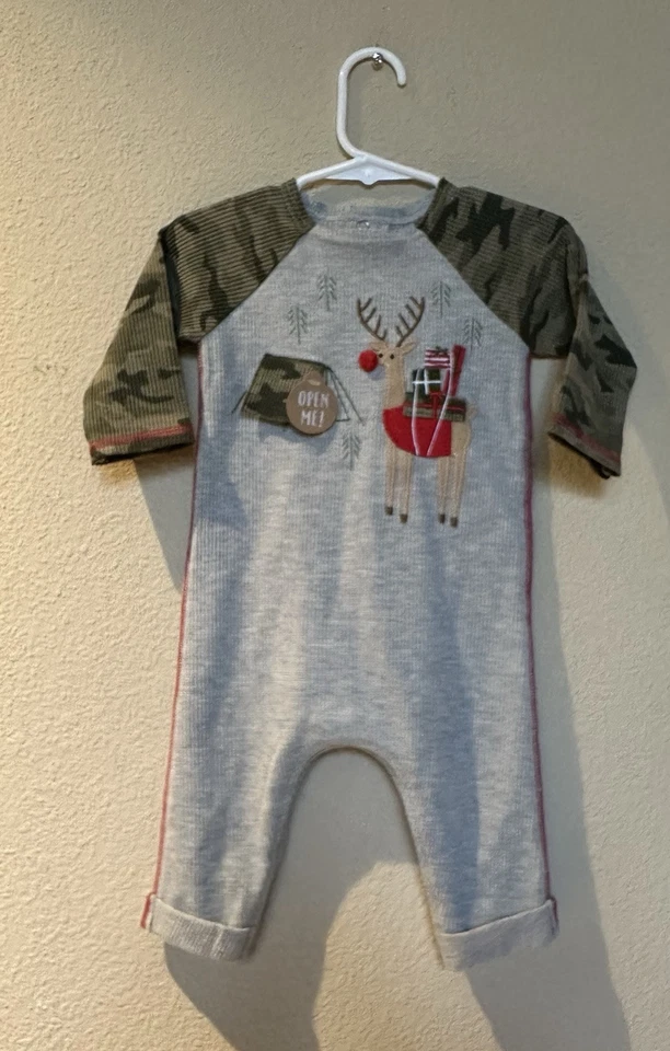 Mudpie Reindeer Christmas Romper-Baby Boys 3-6 Months-Gray NWT - Image 3 of 4