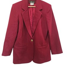 Sag Harbor Burgundy Wool Blend Blazer Women's Size 12 Gold Crest...