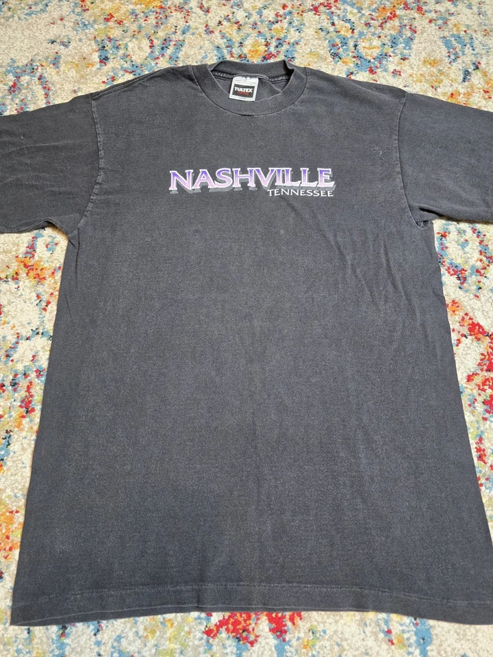 Vintage 90's Nashville Tennessee Black T-Shirt Size M/L Single Stitch Music City - Image 2 of 4