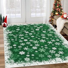 Christmas Rug 5x7 Snowflake Winter Area Rug Non-Slip Backing, Stain Resistant...
